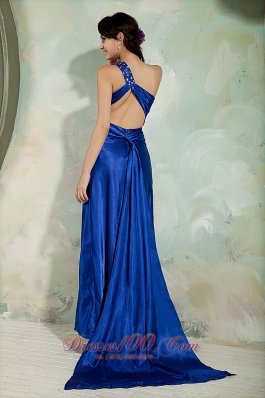 Blue Column Strapless Brush Train Woven Prom Dress