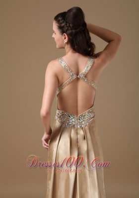 Champagne Column Straps Taffeta Beading Prom Dress