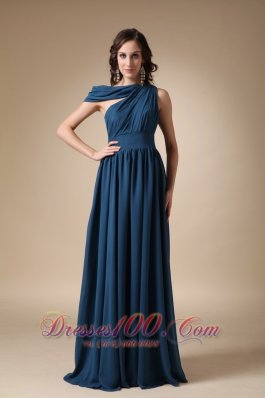 Navy Blue Empire Ruch Chiffon Prom Evening Dress