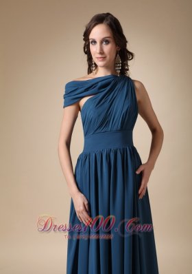 Navy Blue Empire Ruch Chiffon Prom Evening Dress