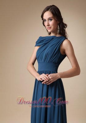 Navy Blue Empire Ruch Chiffon Prom Evening Dress