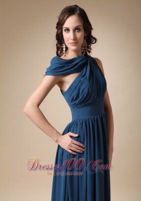 Navy Blue Empire Ruch Chiffon Prom Evening Dress