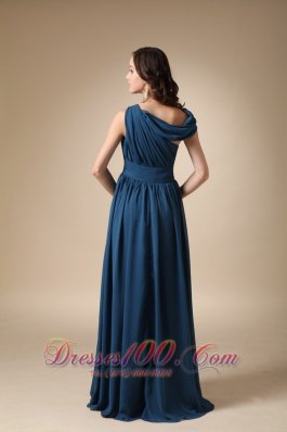 Navy Blue Empire Ruch Chiffon Prom Evening Dress