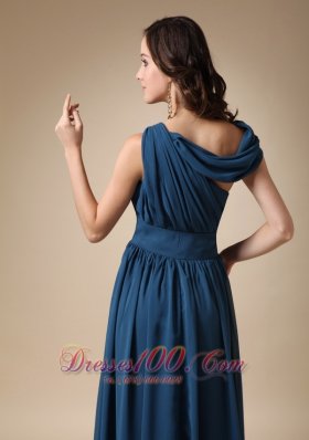 Navy Blue Empire Ruch Chiffon Prom Evening Dress