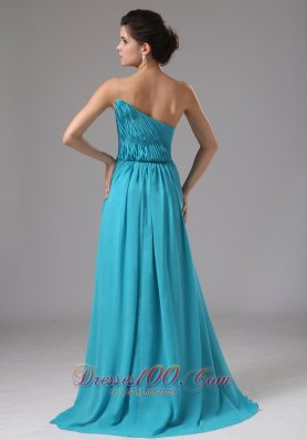 Strapless Chiffon Slit Aqua Blue Brush Prom Dress