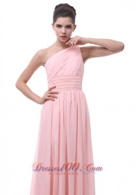 Ruched Beading Light Pink Chiffon Bridesmaid Dress