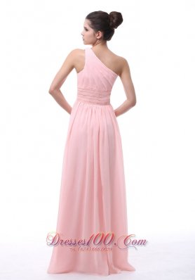 Ruched Beading Light Pink Chiffon Bridesmaid Dress