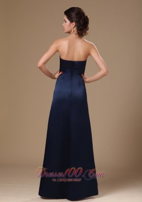 Navy Blue Satin Column V-neck Evening Prom Gowns Custom