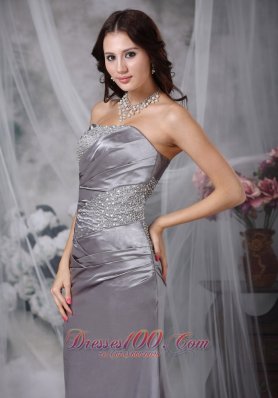 Grey Column Beading Elastic Wove Satin Prom Dress