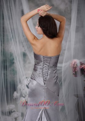 Grey Column Beading Elastic Wove Satin Prom Dress