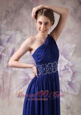 Blue Evening Dress Empire Chiffon Beading Brush