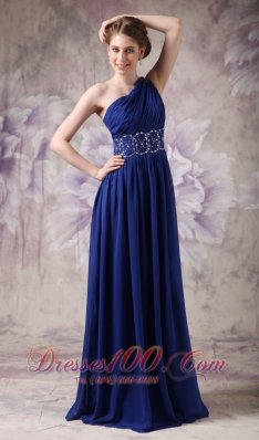 Blue Evening Dress Empire Chiffon Beading Brush