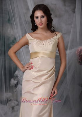 Champagne Column Floor-length Satin Prom Evening Dress