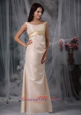 Champagne Column Floor-length Satin Prom Evening Dress