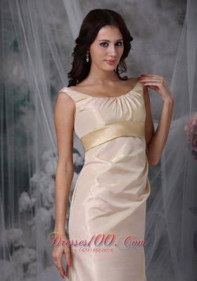 Champagne Column Floor-length Satin Prom Evening Dress