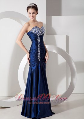 Formal Modern Navy Blue Mermaid Prom Pageant Dress with Ruch Beading