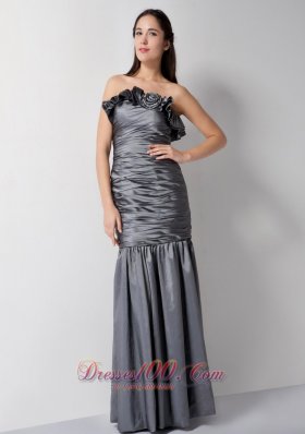 Custom Grey Column Strapless Floral Bridesmaid Dress Taffeta