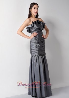 Custom Grey Column Strapless Floral Bridesmaid Dress Taffeta