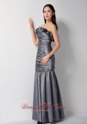 Custom Grey Column Strapless Floral Bridesmaid Dress Taffeta