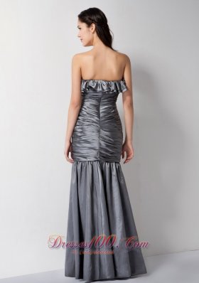 Custom Grey Column Strapless Floral Bridesmaid Dress Taffeta