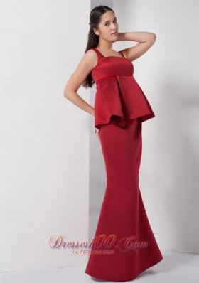 Super Hot Wine Red Mermaid Straps Bridesmaid Dress Satin