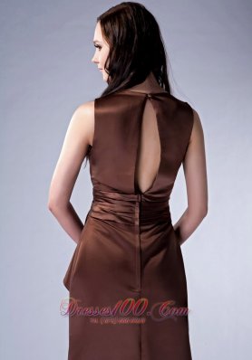 Brown Cloumn V-neck Bridesmaid Dress Satin Ruch