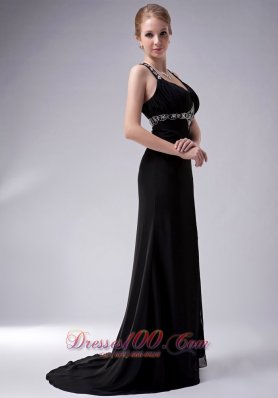 Exquisite Black A-line Straps Mother Of The Bride Dress