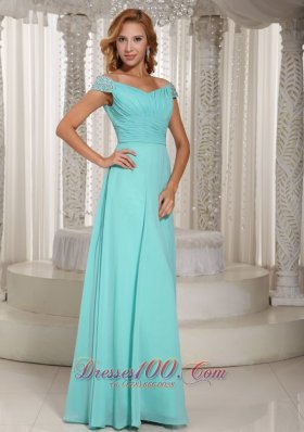 Apple Green Blue Ruched Bodice Custom Prom Dress Beading