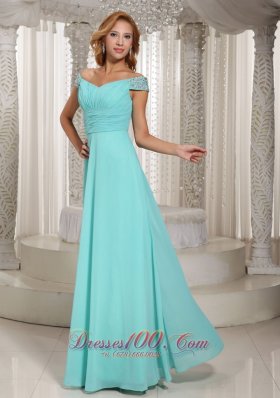 Apple Green Blue Ruched Bodice Custom Prom Dress Beading