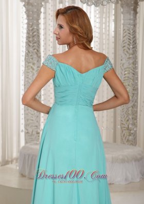 Apple Green Blue Ruched Bodice Custom Prom Dress Beading