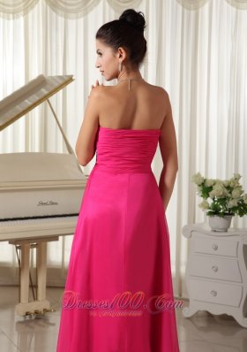 High Slit Strapless Beaded Hot Pink Prom Dress