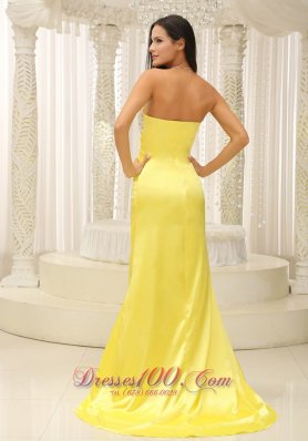 Yellow Strapless Ruch Beading Prom Dress Custom Made