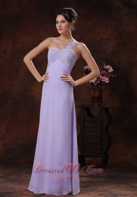 Lilac Peach Springs Beaded Shoulder Prom Dress