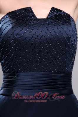 Column Strapless Satin Beading Navy Blue Evening Dress