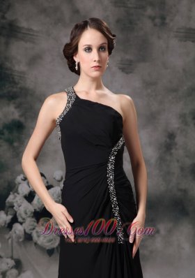 Custom Black Empire One Shoulder Evening Dress Chiffon