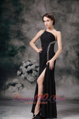 Custom Black Empire One Shoulder Evening Dress Chiffon