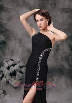 Custom Black Empire One Shoulder Evening Dress Chiffon