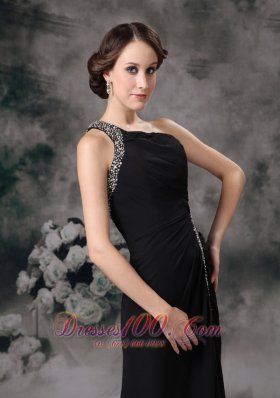 Custom Black Empire One Shoulder Evening Dress Chiffon