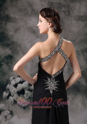 Custom Black Empire One Shoulder Evening Dress Chiffon