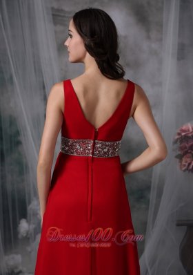 Custom Red Empire V-neck Chiffon Prom Evening Dress