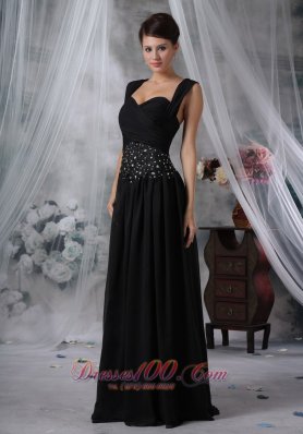 Beaded Wasit Black Chiffon Floor-length Cocktail Maxi Dress