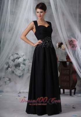 Beaded Wasit Black Chiffon Floor-length Cocktail Maxi Dress