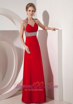 Beautiful Wine Red Column Halter top Prom Evening Dress Beading