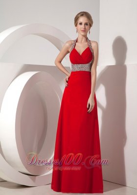 Beautiful Wine Red Column Halter top Prom Evening Dress Beading