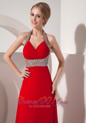 Beautiful Wine Red Column Halter top Prom Evening Dress Beading