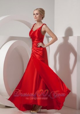 Pretty Red Evening Dress Column Straps Satin Beading