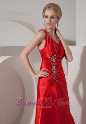 Pretty Red Evening Dress Column Straps Satin Beading