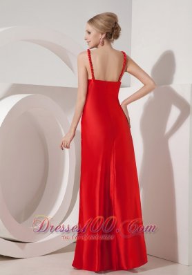 Pretty Red Evening Dress Column Straps Satin Beading