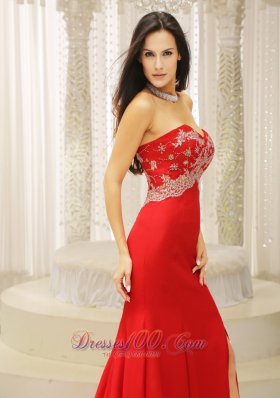 Slit Sweetheart Celebrity Evening Dress Appliques Beading