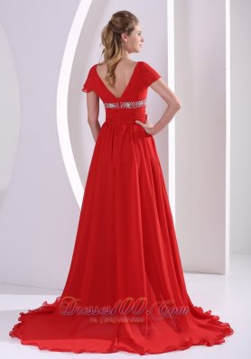 Red Beaded Chiffon Mother Of The Bride Dress V-neck